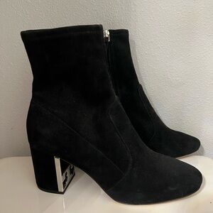 Tory Burch Black Heeled Boots with Silver Accent